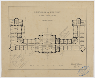 215020 Plattegrond van de begane grond van het zusterhuis van het Stads- en Academisch Ziekenhuis (Catharijnesingel 15) ...